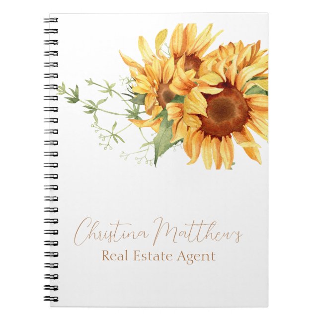 Watercolor Sunflowers Personalized Name Notebook (Front)