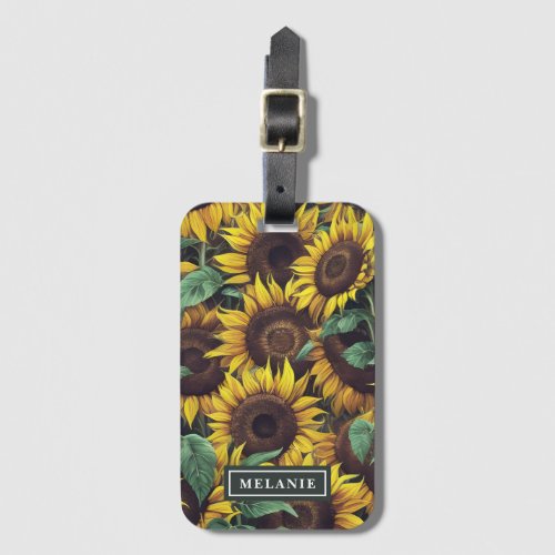 Watercolor Sunflowers Personalized Name Template Luggage Tag