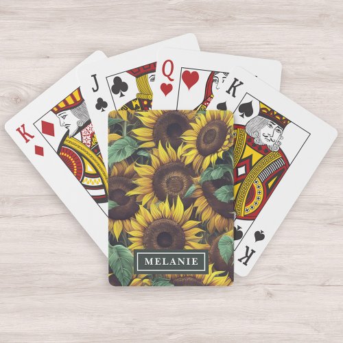 Watercolor Sunflowers Personalized Name Template Playing Cards