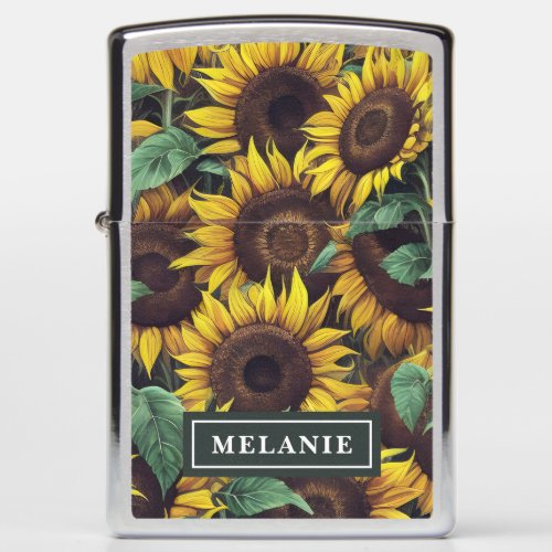 Watercolor Sunflowers Personalized Name Template Zippo Lighter