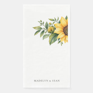 Watercolor Sunflowers Personalized Names Wedding Paper Guest Towels