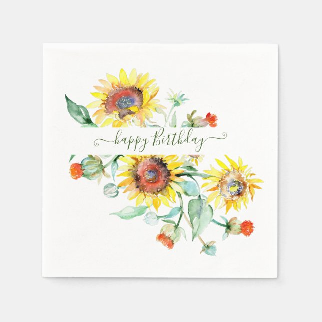 Watercolor sunflowers personalized    napkins (Front)