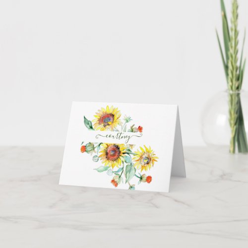 Watercolor sunflowers personalized    note card