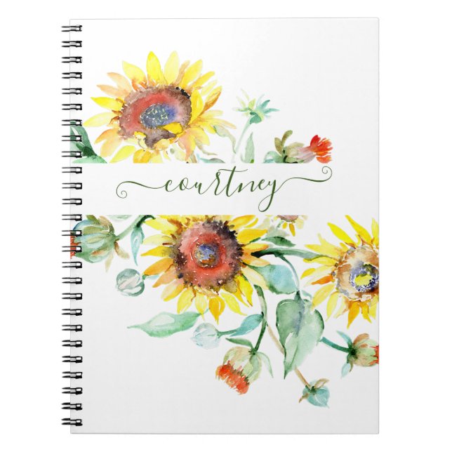 Watercolor sunflowers personalized    notebook (Front)