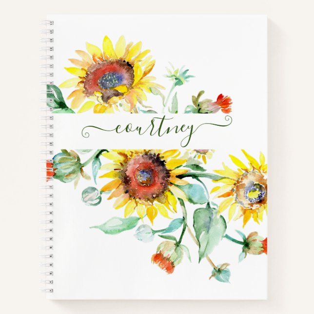 Watercolor sunflowers personalized    notebook (Front)