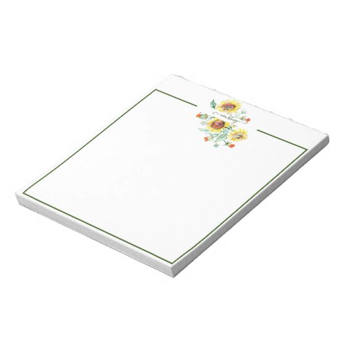 Watercolor sunflowers personalized    notepad