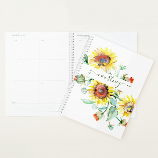 Watercolor sunflowers personalized    planner (Display)