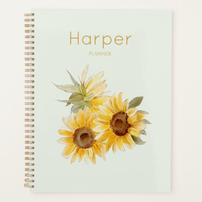 Watercolor Sunflowers Personalized Planner (Front)