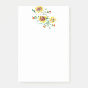 Watercolor sunflowers personalized    post-it notes