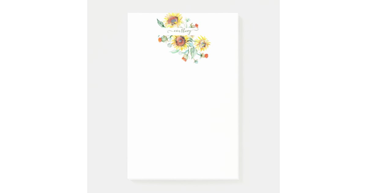Watercolor sunflowers personalized post-it notes | Zazzle