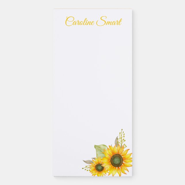 Watercolor Sunflowers Personalized Stationery Magnetic Notepad (Front)