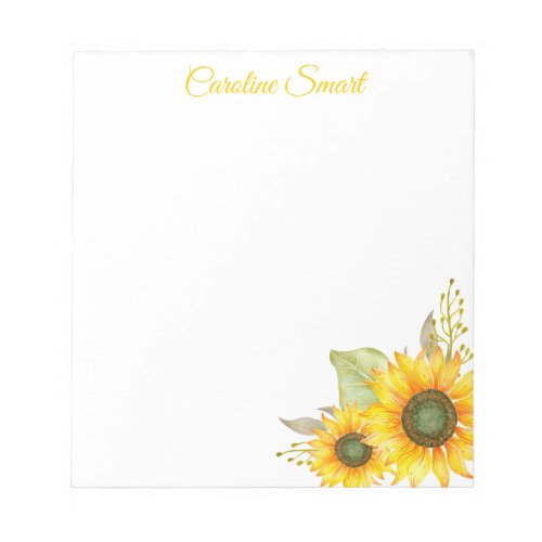 Watercolor Sunflowers Personalized Stationery Notepad