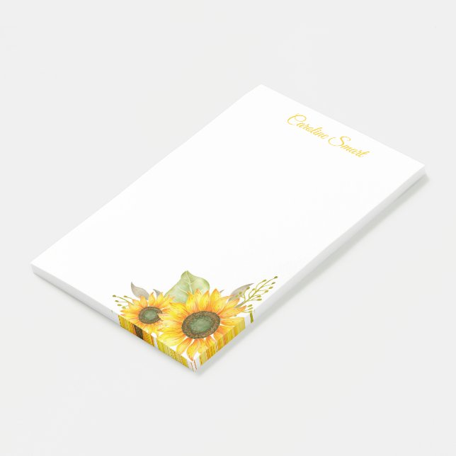Watercolor Sunflowers Personalized Stationery Post-it Notes (Angled)