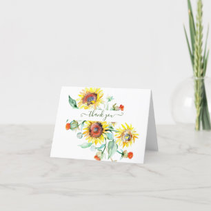 Watercolor sunflowers personalized thank you ca card