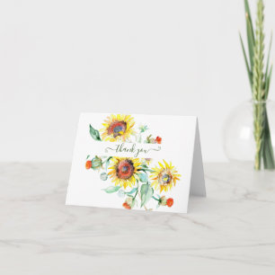 Watercolor sunflowers personalized thank you card