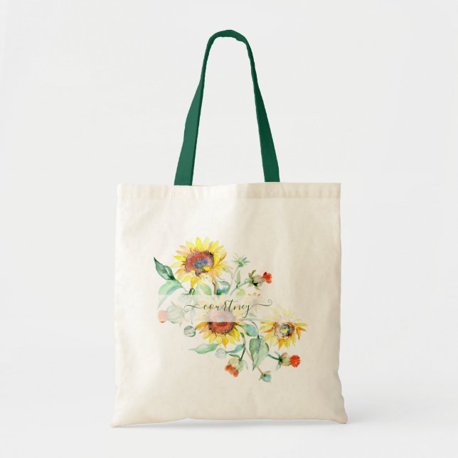 Watercolor sunflowers personalized    tote bag (Front)