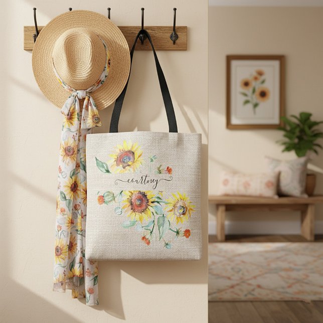 Watercolor sunflowers personalized    tote bag (Creator Uploaded)