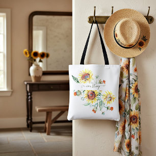 Watercolor sunflowers personalized tote bag