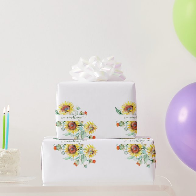 Watercolor sunflowers personalized   wrapping pape wrapping paper (Party Gifts)
