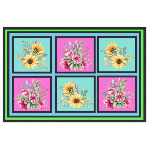 Watercolor Sunflowers  Pink Florals Decoupage Tissue Paper