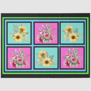 Watercolor Sunflowers & Pink Florals Decoupage Tissue Paper
