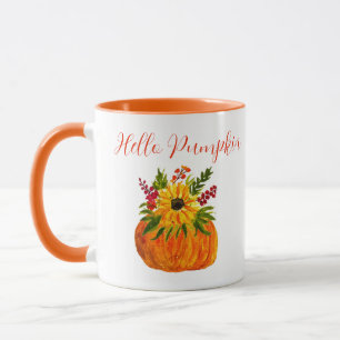 Watercolor Sunflowers Pumpkin Autumn Rustic Fall  Mug
