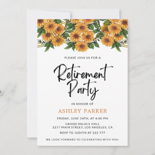 Watercolor Sunflowers Retirement  Invitation