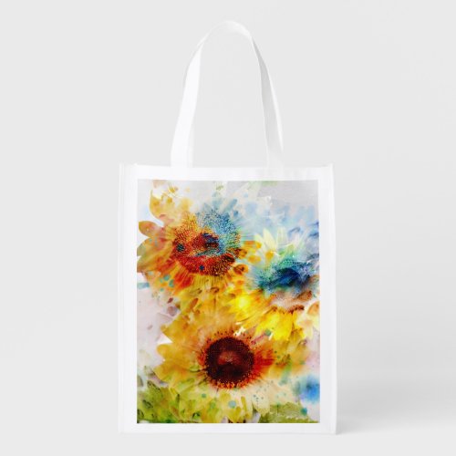 Watercolor Sunflowers Reusable Grocery Bag