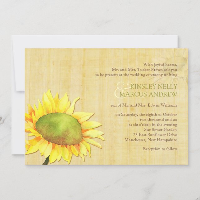 Watercolor Sunflowers Rural Wedding Invitation (Front)