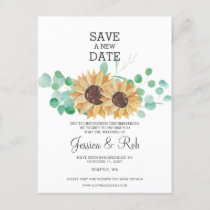 Watercolor Sunflowers Rustic Change The Date Announcement Postcard