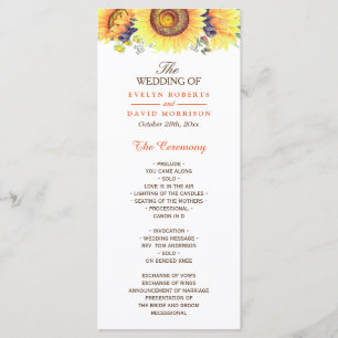 Watercolor Sunflowers Rustic Chic Wedding Program
