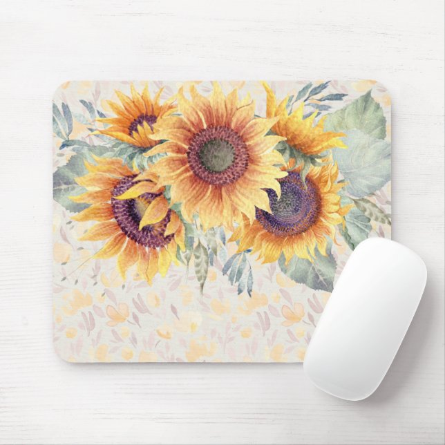 Watercolor Sunflowers Rustic Design, Customizable Mouse Pad (With Mouse)