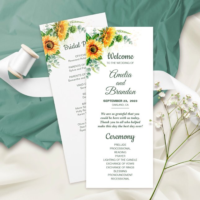 Watercolor Sunflowers Rustic Wedding Program (Creator Uploaded)
