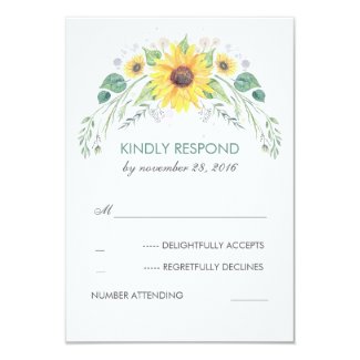 Watercolor Sunflowers Rustic Wedding RSVP Card