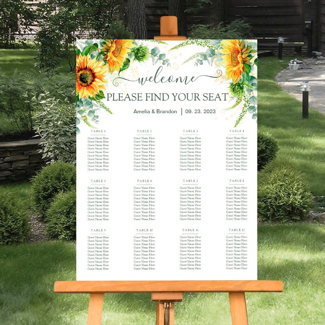Watercolor Sunflowers Rustic Wedding Seating Chart Foam Board (Creator Uploaded)