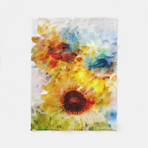 Watercolor Sunflowers Small Fleece Blanket