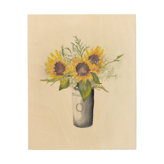 Watercolor Sunflowers Still Life Painting Wood Wall Art Zazzle Com