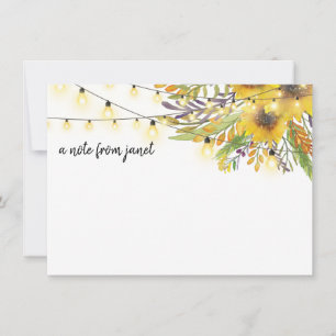 Watercolor Sunflowers & String Lights Note Card