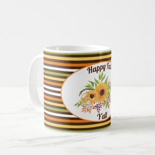 Watercolor sunflowers stripes Happy fall Yall Coffee Mug
