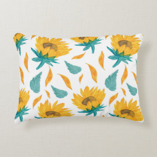 Watercolor Sunflowers: Summer Botanical Print Accent Pillow