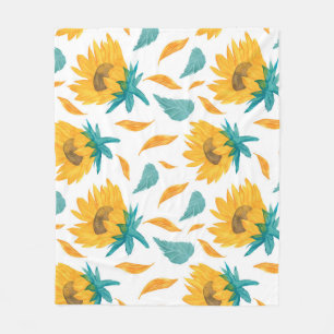 Watercolor Sunflowers: Summer Botanical Print Fleece Blanket