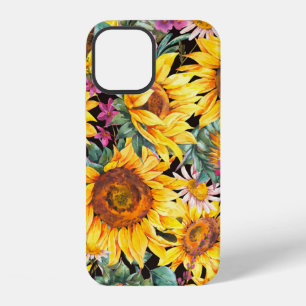 Watercolor sunflowers summer vintage seamless patt iPhone 12 case