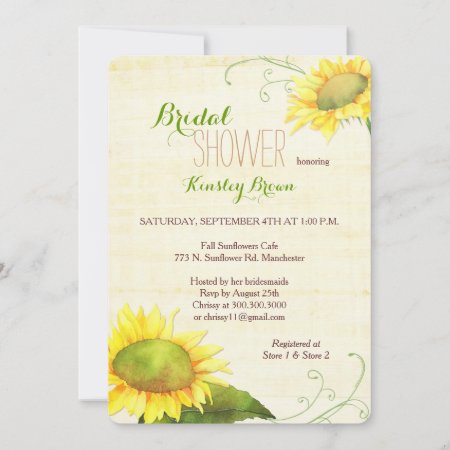 Watercolor Sunflowers Swirly Bridal Shower Invitation
