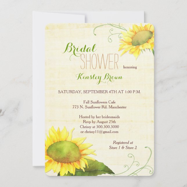 Watercolor Sunflowers Swirly Bridal Shower Invitation (Front)