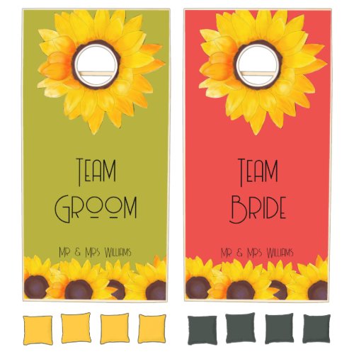 Watercolor Sunflowers _ Team BrideGroom Cornhole Set