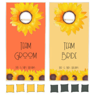 Watercolor Sunflowers - Team Bride/Groom Cornhole Set
