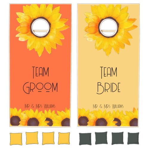 Watercolor Sunflowers _ Team BrideGroom Cornhole Set