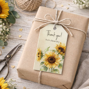 Watercolor Sunflowers Thank You Gift Tags
