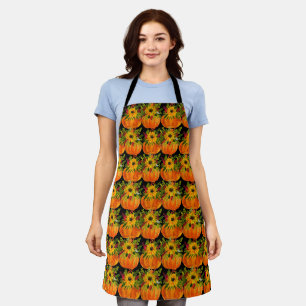 Watercolor Sunflowers Thanksgiving Pumpkins Fall Apron