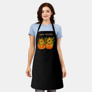 Watercolor Sunflowers Thanksgiving Pumpkins Fall Apron